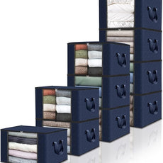 Fab totes Storage Bags,Clothes Blanket Storage Bins Foldable Closet Organizers with Reinforced Handle for Home Dorm Storage and Organization,Fabric Bags for Organizing Sheets,Clothing (Blue,10 Pack)