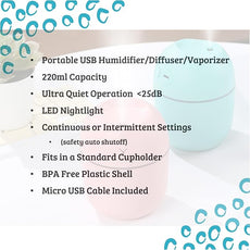 Wild Essentials 220ml Cool Mist Essential Oil Diffuser/Humidifier, Aromatherapy, Nightlight, Portable, USB Power, Auto Off, Room, Office, Car (Blue)