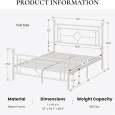 SHA CERLIN 14 Inches Full Size Metal Platform Bed Frame/Vintage Iron-Art Headboard and Footboard/Mattress Foundation for Storage/No Box Spring Needed/Noise-Free/Easy Assembly/White