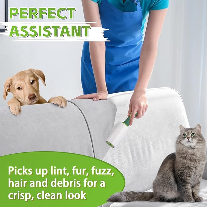 Extra Sticky Lint Rollers for Pet Hair, 1100 Sheets Total, Upgraded 4 Handles with 10 Refills Portable Travel Size for Couch Furniture Clothes Dog & Cat Hair Remover
