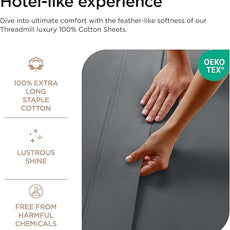 Threadmill 100% Cotton Sheets for Cal King Size Bed - 600 Thread Count Cal King Bed Sheets Set with 16” Deep Pocket - Sateen Weave 4-Piece Bedding Set with Cooling Effect, Dark Grey