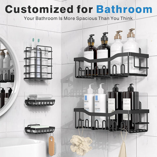 EUDELE Adhesive Shower Caddy, 5 Pack Rustproof Stainless Steel Bath Organizers With Large Capacity, No Drilling Shelves for Bathroom Storage & Home Decor Dormly
