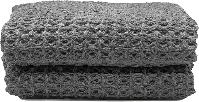 Italic Sedona Waffle Hand Towels – 410 GSM 100% Cotton, Set of 2, Lightweight, Quick-Drying & Textured Towels (Charcoal)