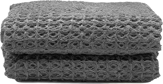 Italic Sedona Waffle Hand Towels – 410 GSM 100% Cotton, Set of 2, Lightweight, Quick-Drying & Textured Towels (Charcoal)
