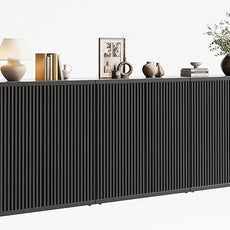 Fluted Buffet Cabinet Sideboard with Storage,Wooden Credenza with 2 Doors&Adjustable Shelve, Modern Accent Cabinets Coffee Bar Bookcase for Living Room,Kitchen Dining Room Entryway 15