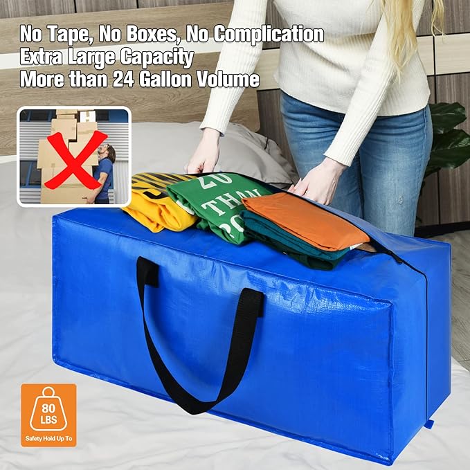 Moving Bags, Storage Totes, Extra Large Storage Bags for Moving Supplies, College Dorm Essentials, Bedroom Closet, Packing Bags with Backpack Handles Zipper Compatible with IKEA Frakta Cart（12 Pack）