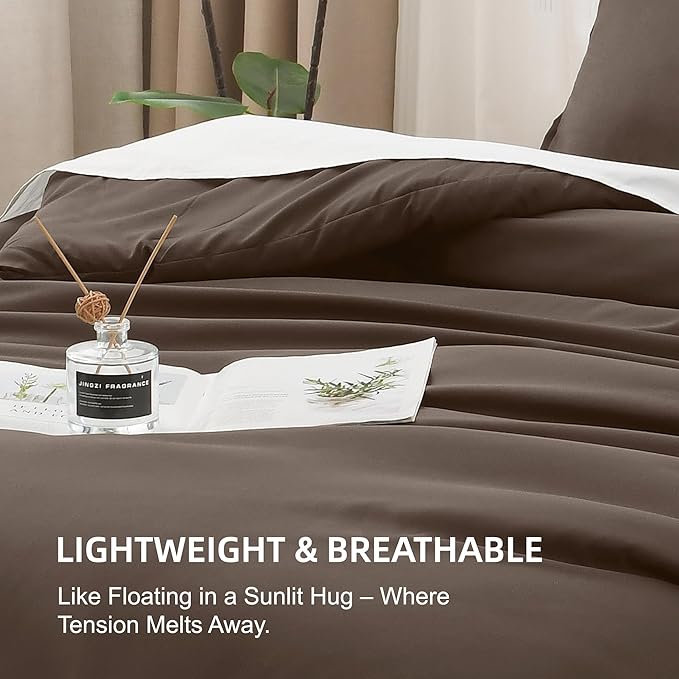 Litanika Comforter Set, Lightweight Solid Bedding Comforter Set, Fluffy Down Alternative Bed Set, Chocolate, Super King