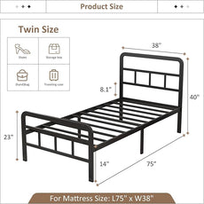 Twin Bed Frames with Headboard and Footboard 14 Inch, Twin Platform Bed Frame with Strong Metal Slats Support, Under-Bed Storage, Noise Free, Easy Assembly, Black