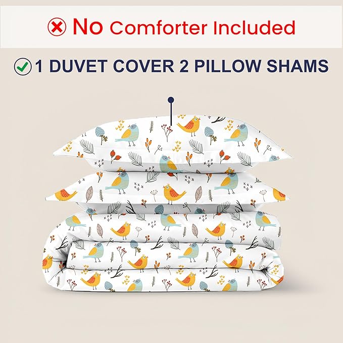 Kotton Culture 120"x120" 3 Pc Super King Plus/Super Oversize King Duvet Cover Set 100% Egyptian Cotton - 600 TC Comforter Cover Zipper Closure & Corner Ties Fits Only Extra Large Inserts -Forest Birds