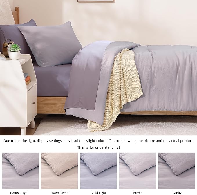 WRENSONGE Twin Comforter Set- 5 Pieces Lilac Twin Bed in a Bag, All Season Twin XL Bedding Sets with 1 Fitted Sheet, 1 Flat Sheet, 1 Pillow Sham and 1 Pillowcase