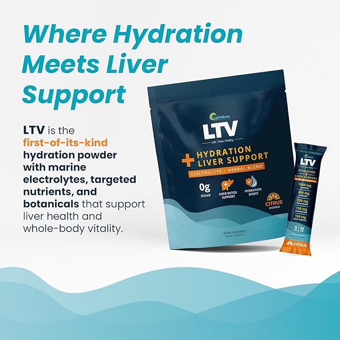 UpWellness LTV Liver Hydration Packets - Electrolytes Powder Packets for Instant Hydration - Physician-Formulated for Whole-Body Wellness - Zero Added Sugar - 30 Packets - Delicious Citrus Flavor