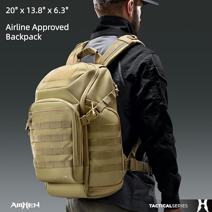 32L Military Tactical Backpack - Rugged Molle Assault Pack Fits 17 Inch Laptop for Survival Hiking Outdoor Travel Work (Tan)