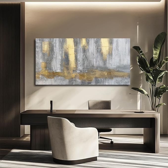 XIANSHOU Textured Wall Art Gold Wall Decor Modern Wall Picture 24"x48" Artwork for Bedroom Decorative Painting for Dining Room Area