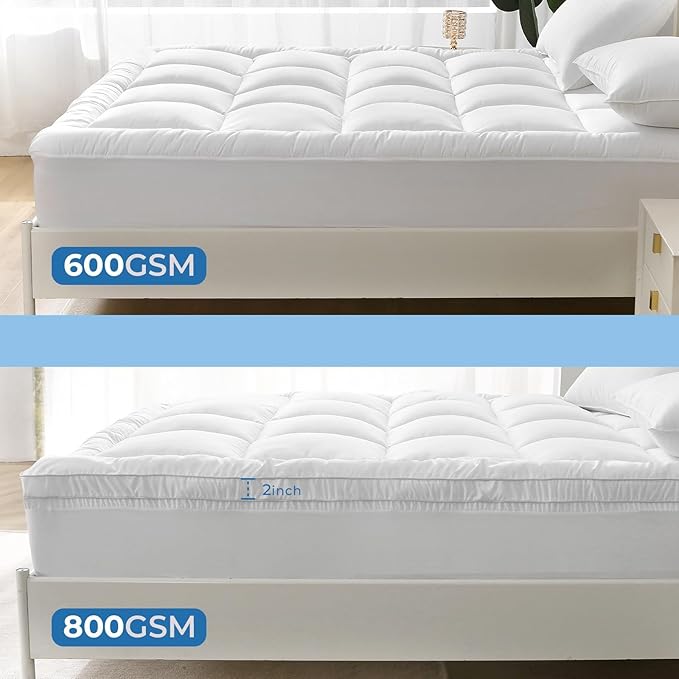YUGYVOB Queen Mattress Topper -600GSM Extra Thick Cooling & Breathable Mattress Pad with Deep Pocket 8"-21" & Soft Down Alternative Filling, White