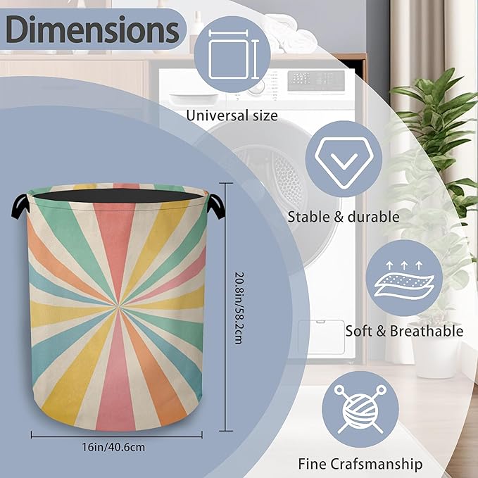 Boho Abstract Geometric Laundry Basket,Foldable with Handles Tote Bag Oxford Cloth for Bathroom Bedroom Dirty Clothes Storage Bucket 16" x 20.8"