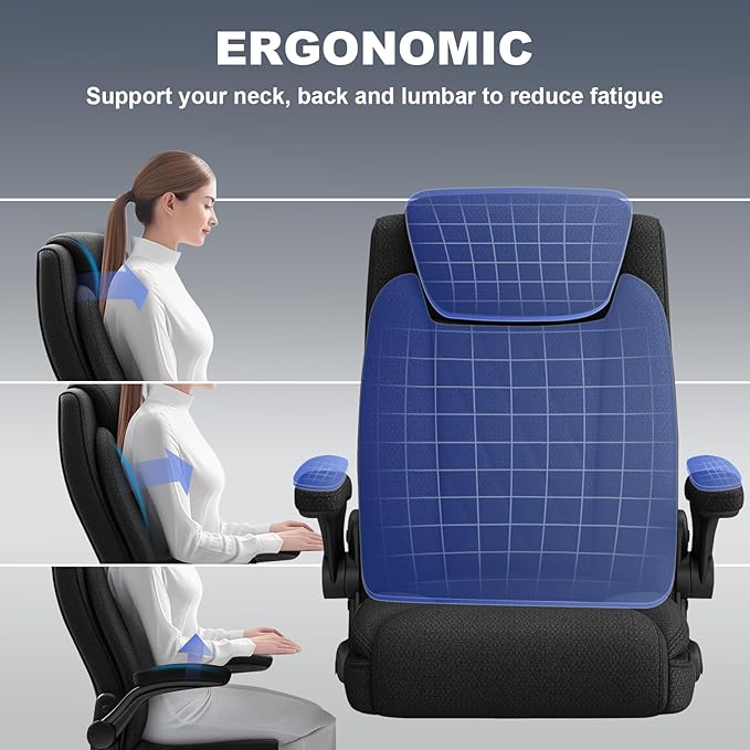 ralex-chair Big and Tall Office Chair -500 lb Heavy Duty Office Chair for Big Man, Fabric High Back Executive Office Desk Chair with 120° Tilt Rock,Computer Desk Chair with flip up arm - Black