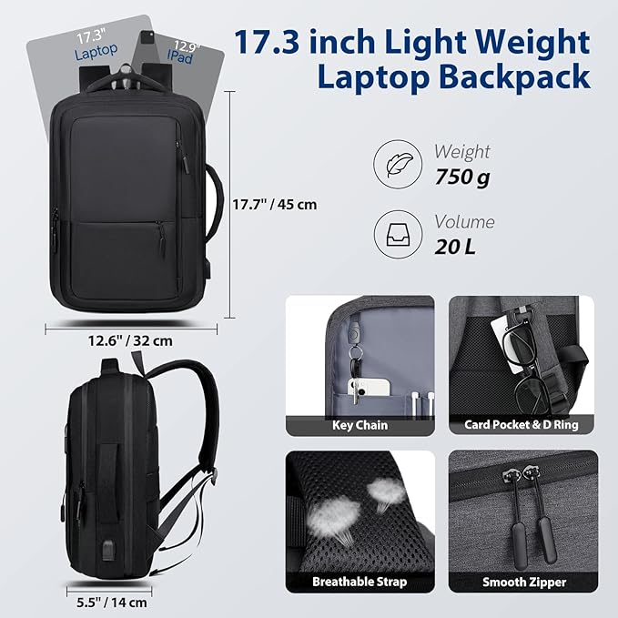 VGOAL Travel Laptop Backpack, Laptop Bookbag College Backpack Durable Water Proof with USB Charging Port for Men Women (KT0107W)