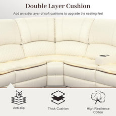 Manual Reclining Sectional Sofa Set, 5 Seats Soft Leather Recliner Corner Sectional Couch, Family-Sized L-Shaped Recliner Couch with USB Charging, Thickened Padding, Sturdy Frame, White