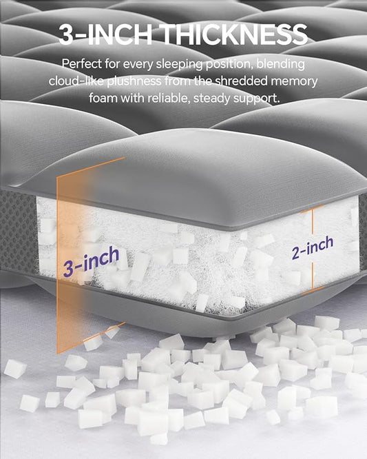 Dual Layer 5 Inch Memory Foam Mattress Topper King - 3 Inch Pillow Top Mattress Pad and 2 Inch Gel Memory Foam, 7-Zone Egg Crate Mattress Topper (Gray)