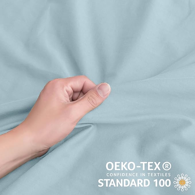 JELLYMONI Cotton Duvet Cover Full Size - 100% Washed Cotton Linen Like Textured Comforter Cover, 3 Pieces Breathable Soft Bedding Set with Zipper Closure (Light Blue, 80"x 90")