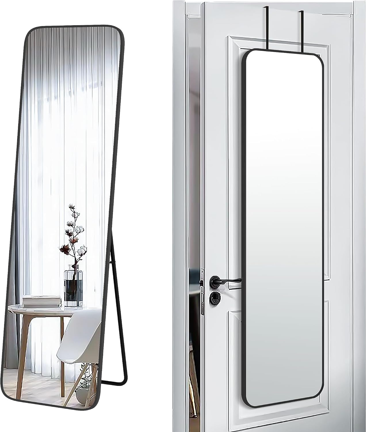 SCWF-GZ 47x14 Mirror Rectangle Full Body Length Door Hanging Wall Mounted Metal Aluminum Alloy Frame Dressing Make-up Mirrors for Entryway Bedroom Bathroom Living Room 47 14 inch Black
