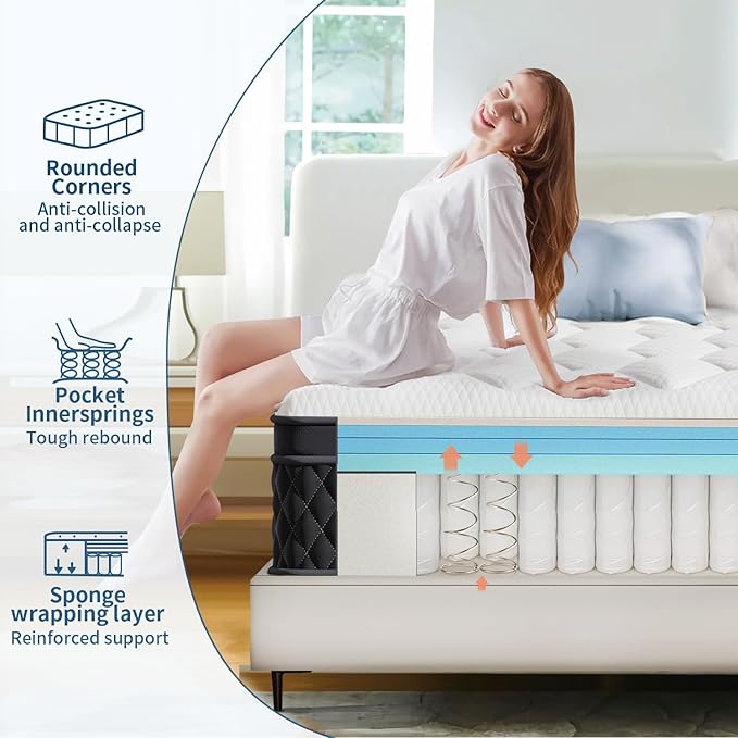 Cal King Mattress, 12 Inch Hybrid Memory Foam Mattress in a Box, Pressure Relief, Pocket Springs for Motion Isolation, Medium Firm Support, CertiPUR-US Certified, Fiberglass Free