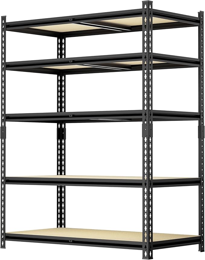 36.12"W: Father&I 5-Shelf-Storage-Rack Industrial Metal+Wood Garage/Kitchen Shelves Steel Utility Stand Shelving Unit Adjustable Heavy-Duty Shed/Closet/Pantry Organizer 72"h*36.12W*16d, Black