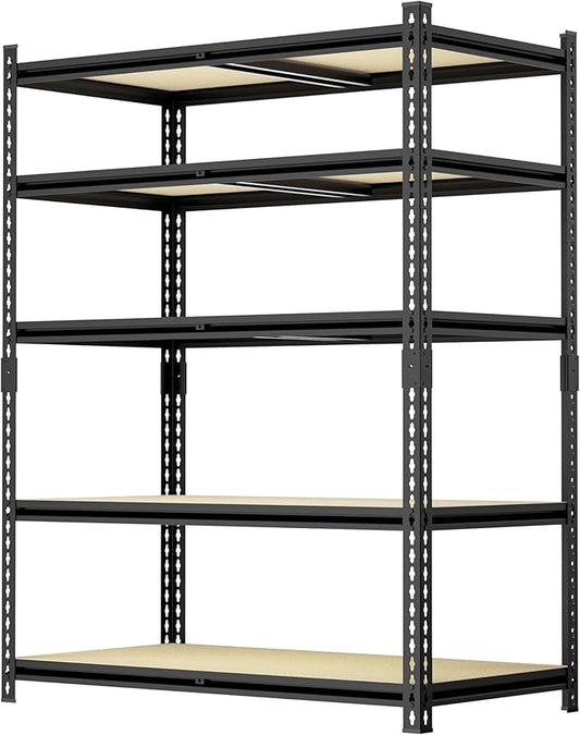 36.12"W: Father&I 5-Shelf-Storage-Rack Industrial Metal+Wood Garage/Kitchen Shelves Steel Utility Stand Shelving Unit Adjustable Heavy-Duty Shed/Closet/Pantry Organizer 72"h*36.12W*16d, Black