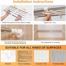 BAOYOUNI Tension Closet Shelf, Adjustable Storage Rack Separator Wardrobe Cupboard Divider Organizer Rod for Kitchen Bathroom Bedroom, 23.62-39.37 Inch