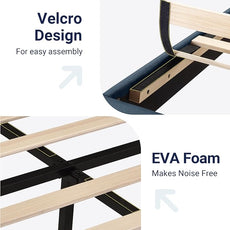 Allewie Queen Size Platform Bed Frame with Fabric Upholstered Headboard and Wooden Slats Support, Fully Upholstered Mattress Foundation/No Box Spring Needed/Easy Assembly, Navy Blue
