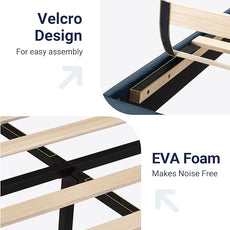 Allewie Full Size Platform Bed Frame with Fabric Upholstered Headboard and Wooden Slats Support, Fully Upholstered Mattress Foundation/No Box Spring Needed/Easy Assembly, Navy Blue
