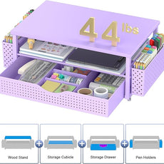 Spacrea Desk Organizer and Accessories, Computer Monitor Stand Riser with Drawer and 2 Pen Holders, Office Desk Accessories & Workspace Organizers for Office Supplies (Purple)
