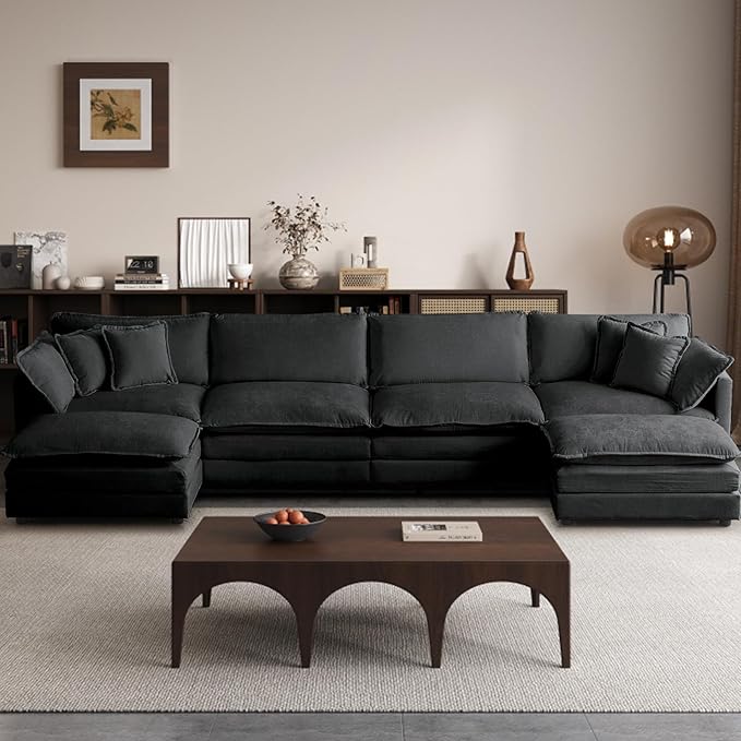 SoarFlash Chenille Sectional Sofa, Comfy L/U Shaped Modular Coush Sofa with Ottoman, Modern 4 Seat Couch Deep Seat Sofa Set for Living Room,Grey