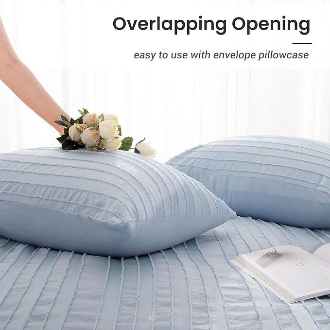 NEXHOME PRO Twin Duvet Cover, Blue 2 Pieces Boho Tufted Twin Size Duvet Cover Set, Soft and Lightweight Microfiber Comforter Cover Set for All Season (Blue, 66 x 90)-No Comforter