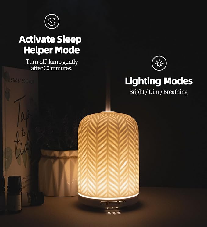 Essential Oil Diffuser – 2.4MHz Ultrasonic Aromatherapy Diffuser, Health Night Light, Timer & Auto Shut-Off, BPA-Free, 120ml Ceramic Oil Diffuser for Bedroom, Office, Spa, Yoga