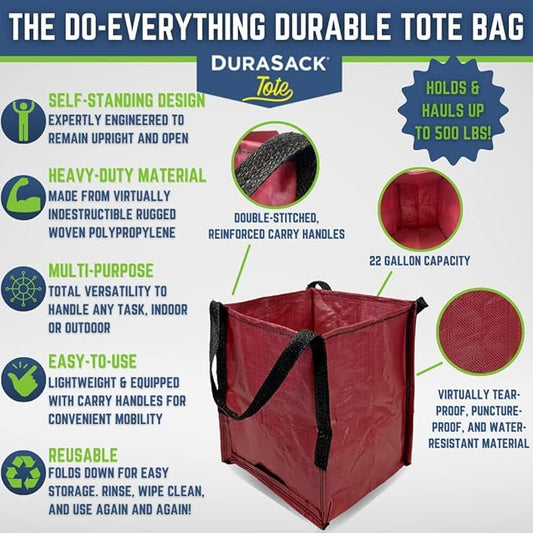 DURASACK Heavy Duty Storage Tote Bag 22-Gallon Rugged Woven Polypropylene Moving Bag, Reusable Self-Standing Design, Holds up to 500 Pounds, Pack of 4, Multicolored