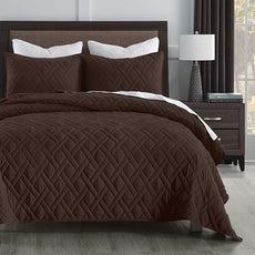 HORIMOTE HOME Quilt Set Twin Size Chocolate, Classic Geometric Diamond Stitched Pattern, Ultra Soft Microfiber Lightweight Bedding Set Bedspread Coverlet for All Season with 1 Quilt 1 Pillow Sham