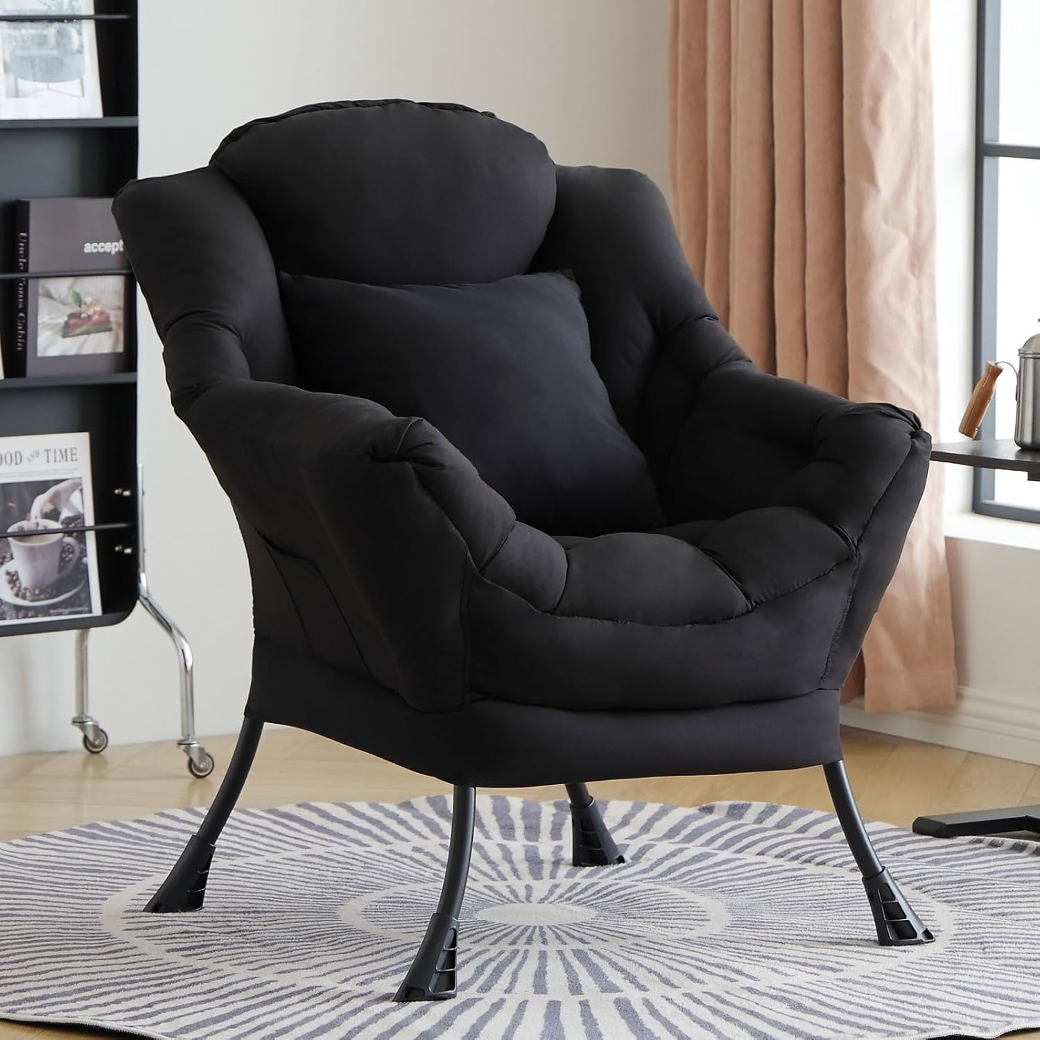 Lazy Chair with Ottoman, Large Pink Accent Chair with Ottoman and FA Throw Pillow, Comfy Plush Reading Chair for Living Room Bedroom Dorm Room Office Apartment Relaxing Use Dormly