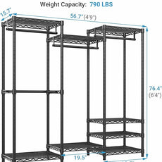 VIPEK V5 Medium Portable Closet Wardrobe Heavy Duty Clothes Rack, Freestanding Closet Metal Clothing Rack with 4 Hang Rods & 8 Shelves, Adjustable Custom Closet Rack, 56.7