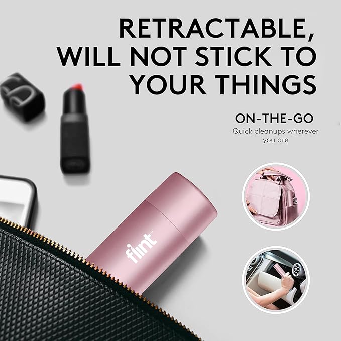 Flint Rose Gold Retractable Mini Lint Roller with 90 Extra Sticky Sheets, Small and Portable Lint Roller, Ideal Pet Hair Remover, Travel Lint Rollers for pet Hair Extra Sticky