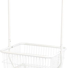 Amazon Basics Rectangular Laundry Hamper Basket Butler Cart with Wheels and Hanging Rack, White