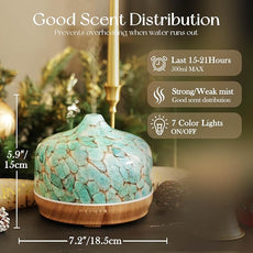 Porseme 500ml Glass Essential Oil Diffuser Aromatherapy Ultrasonic Cool Mist Humidifier 15-21 Running Hours Waterless Auto-Off Air Diffusers for Sleeping Yoga Office Working Spa and Rest (Light Blue)