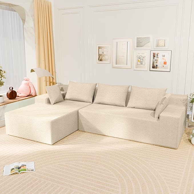 LEVELEVE 107" Cloud Sectional Couch with Deep Seat，Modern Modular Sofa with L-Shape Chaise，No Assembly Required, Upholstered Couches for Living Room Bedroom(Beige,Left Facing Chaise)