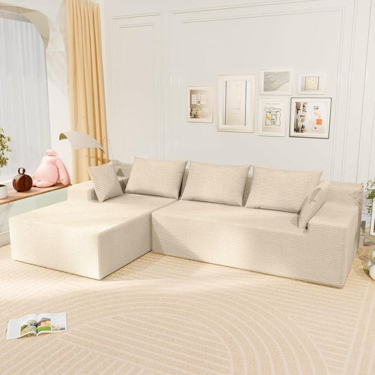 LEVELEVE 107" Cloud Sectional Couch with Deep Seat，Modern Modular Sofa with L-Shape Chaise，No Assembly Required, Upholstered Couches for Living Room Bedroom(Beige,Left Facing Chaise)