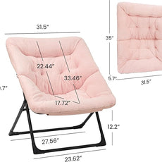 Comfy Saucer Chair for Adults, Soft Faux Fur Bedroom Chair, Accent Dorm Chairs, Flexible Living Room Reading Chairs, Oversized Folding Lounge Seat for Teens, X-Large, Light Pink