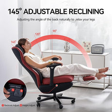 EMIAH Ergonomic Office Chair with Foot Rest Reclining Office Chair with Adjustable Arms and Headrest High Back Gaming Chair with Lumbar Support, PU Leather(Red),Manual