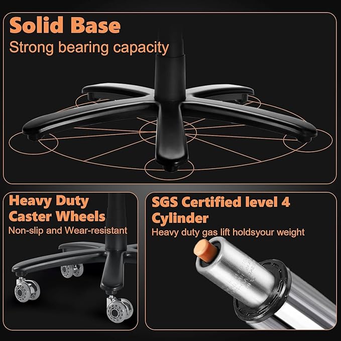 500lbs Big and Tall Office Chair with Dual Rubber Wheel and Pocket Spring Cushion, Comfy Heavy Duty Office Chair for Low Back Pain Relief, Large Executive Desk Chair with Adjustable Lumbar Support