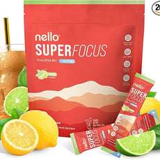 Nello Superfocus Mojito with Caffeine– Nootropic Focus Drink Mix, 20 On-The-Go Packets, Alpha GPC, Lion’s Mane, Rhodiola, Sugar-Free