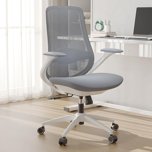 Ergonomic Mesh Office Chair, 330LBS Executive Desk Chair with Lumbar Support, 2D Armrests, Comfy Swivel Computer Task Chairs for Long Hours (Grey)