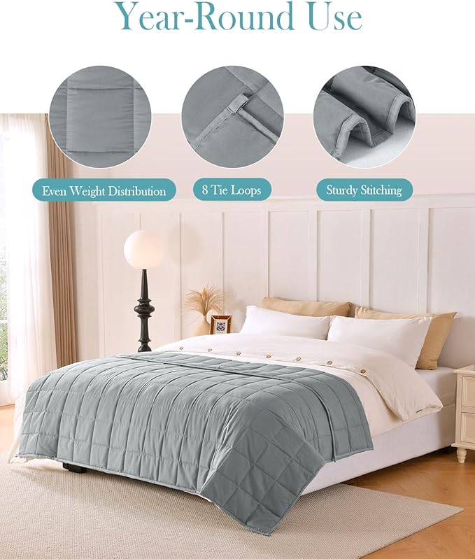 Topblan Weighted Blanket for Adults 12lbs, Soft Cooling Breathable Weighted Throw for Sleeping, Washable Heavy Blanket with Glass Beads for Winter, Sofa Bed, 48"x72" Twin Size, Grey